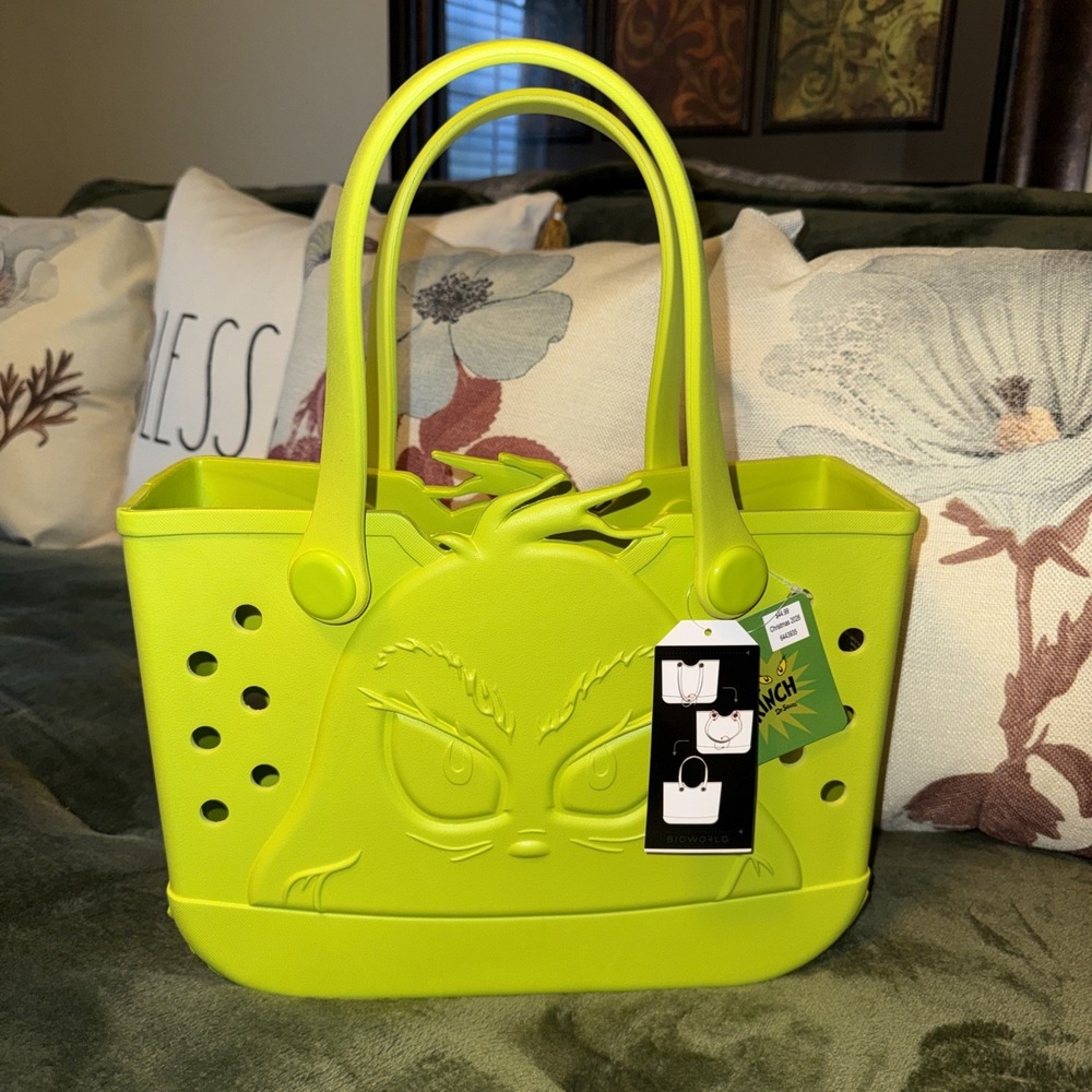 Viral Hobby Lobby Grinch Green Bogg style Tote Bag Embossed Logo